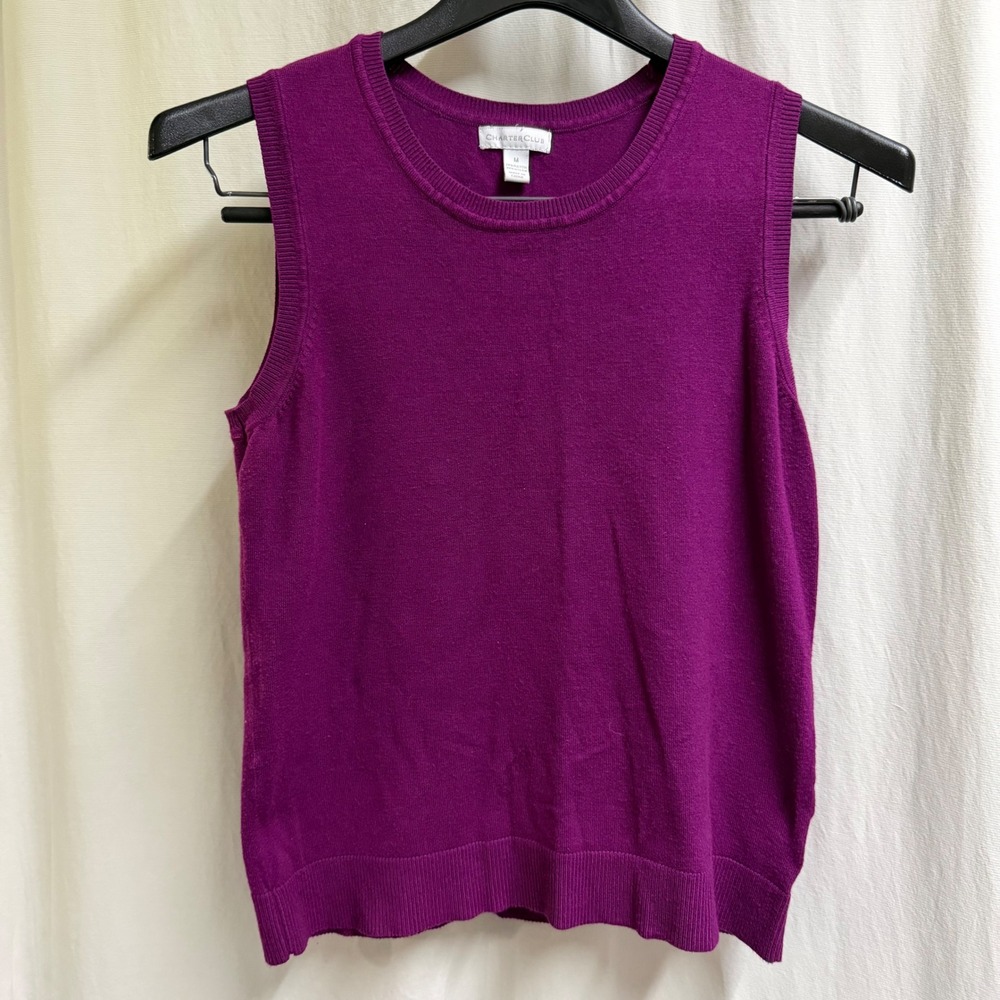 Charter Club Purple Sleeveless Sweater Shell Crew Neck Knit Top Medium